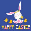 Vector spring easter card with rabbit and chickens Royalty Free Stock Photo