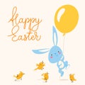 Vector spring easter card with flowers, bunny and chicken. Royalty Free Stock Photo