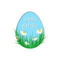 Cute vector card Happy Easter with green grass, spring flowers into the eggs Royalty Free Stock Photo