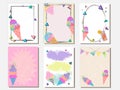 Cute vector card set of ice creams. Vintage cards with patterns and ornaments. Hand drawn card set for menus and brochures