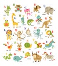 Cute vector cartoon baby animals english alphabet on white background. Vector illustration for kids education, language study. Chi Royalty Free Stock Photo