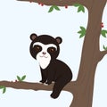 cute vector cartoon character spectacled bear sitting on tree