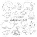Cute vector cartoon doodle animals. Lovely sketch collection.