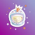 Cute vector cartoon princess feminist concept - cosmonaut, astronaut girl in space helmet and crown. Strong brave