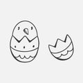 Cute vector chicken in egg in doodle style isolated on white background. Vector doodle illustration. Doodle character for Easter Royalty Free Stock Photo