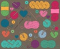 Cute Vector Collection of Balls of Yarn, Skeins of Yarn or Thread Royalty Free Stock Photo