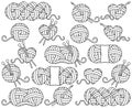 Cute Vector Collection of Balls of Yarn, Skeins of Yarn or Thread Royalty Free Stock Photo