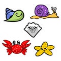 cute vector crab snails shells and star fish