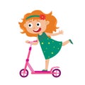 Cute vector concept illustration of little girl having fun outside