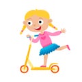 Cute vector concept illustration of little girl having fun outside