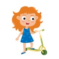 Cute vector concept illustration of little girl having fun outside