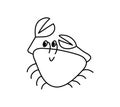 Cute vector crab with eyes and smile. Coloring book for kids with sea creatures. illustration in doodle style isolated