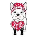 Cute vector dog in winter clothes. Fashion French bulldog puppy. Royalty Free Stock Photo