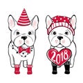 Cute vector dog in winter clothes. Fashion French bulldog puppy. Royalty Free Stock Photo