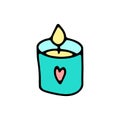 Cute Vector doodle candle in blue glass