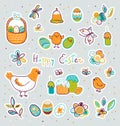 Cute vector Easter stickers icon set