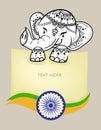 Cute vector elephant. Hand drawn cartoon elephant with copy space., elephant indian happy independence day., India 15 August., doo
