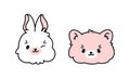 Cute vector faces of a rabbit, bunny, bear, kitten for decorating children's rooms. Funny stickers for girls in Royalty Free Stock Photo