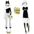 Cute Vector Fashion girls. Sketch girls. Hipster girls. Fashion