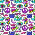 Cute vector fashioned patches with eye and pink mustache, sunglasses rainbow star