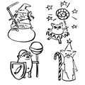 Cute vector funny set costumed magic pigs