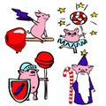 Cute vector funny set costumed magic pigs Royalty Free Stock Photo