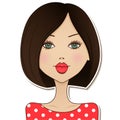 Cute vector girl avatar icon. Happy woman with red lips. Pretty