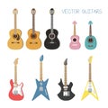 Cute vector guitars illustrations set. Royalty Free Stock Photo