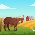 Cute vector horse, with landscape in background