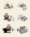 Cute vector illustration of autumn and winter hygge elements compositions isolated on white background. Templates for