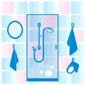 Cute vector illustration of bathroom: shower cabin, shower, mir Royalty Free Stock Photo