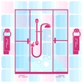 Cute vector illustration of bathroom: shower cabin, shower, soa Royalty Free Stock Photo