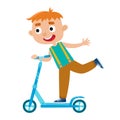 Cute vector illustration of boy on scooter having fun outside