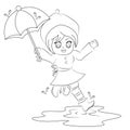 Cartoon girl Jumping in puddle coloring page