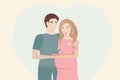 Cute vector illustration of couple, man and pregnant woman holding a pot with growing plant together. Family day concept Royalty Free Stock Photo