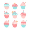 Cute illustration with cupcakes set