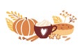 Cute vector illustration Fall season with doodle objects on white background.