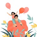 Cute vector illustration for father`s day with a man and a little girl. Funny characters