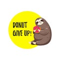 Cute vector illustration. Funny cartoon sloth eating a donut.