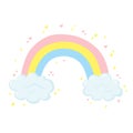 Cute vector illustration with rainbow, clouds, hearts and stars isolated on white background. Royalty Free Stock Photo