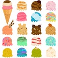 Cute Vector illustration set of ice cream scoop, many colorful f Royalty Free Stock Photo