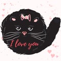 Cute vector illustration or Valentines Day card with cat. Royalty Free Stock Photo