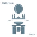 Cute vector illustration with variety bathroom elements: mirror, washbasin, towel, shampoo and other. Royalty Free Stock Photo