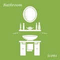 Cute vector illustration with variety bathroom elements: mirror, washbasin, towel, shampoo and other. Royalty Free Stock Photo