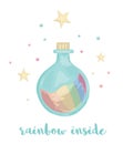 Cute vector illustration of watercolor style bottle with rainbow inside Royalty Free Stock Photo