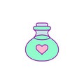 Cute vector illustration of watercolor style love potion with hearts and stars isolated on white background. Unicorn Royalty Free Stock Photo