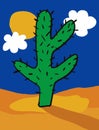 Cute Vector Ilustration with Big Green Cactus Isolated on a Blue Background.