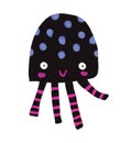 Cute Vector Ilustration with Black Octopussy Isolated on a White Background.