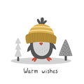 cute vector image of penguin surrounded with trees