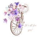 Cute vector invitation with fake bicycle and flowers Royalty Free Stock Photo